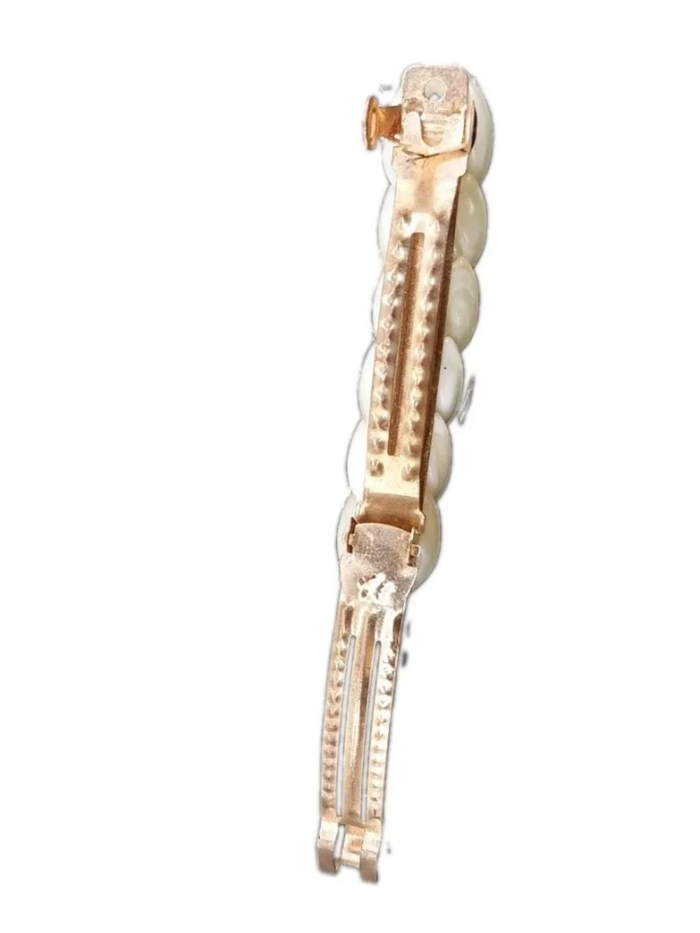 White Acrylic Hair Barrette Gold Tone Clip Weave Chain Style 3